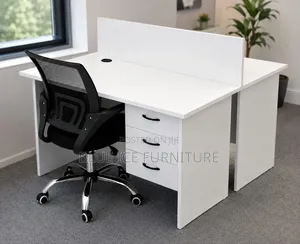 Modern White Office Workstation Desk With Drawers Privacy Panel