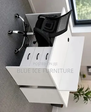 Modern White Office Workstation Desk With Drawers Privacy Panel