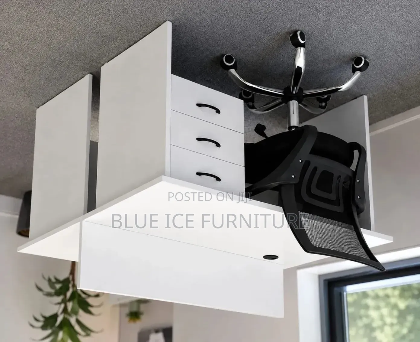 Modern White Office Workstation Desk With Drawers Privacy Panel
