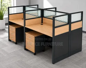 Modern Office Workstation Desk With Privacy Panels Drawers