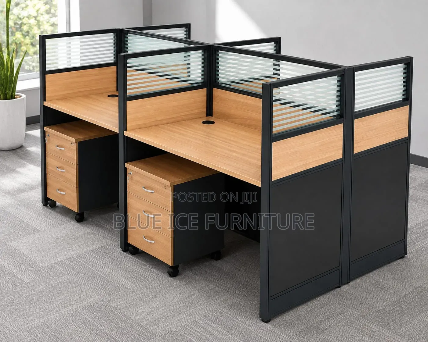 Modern Office Workstation Desk With Privacy Panels Drawers