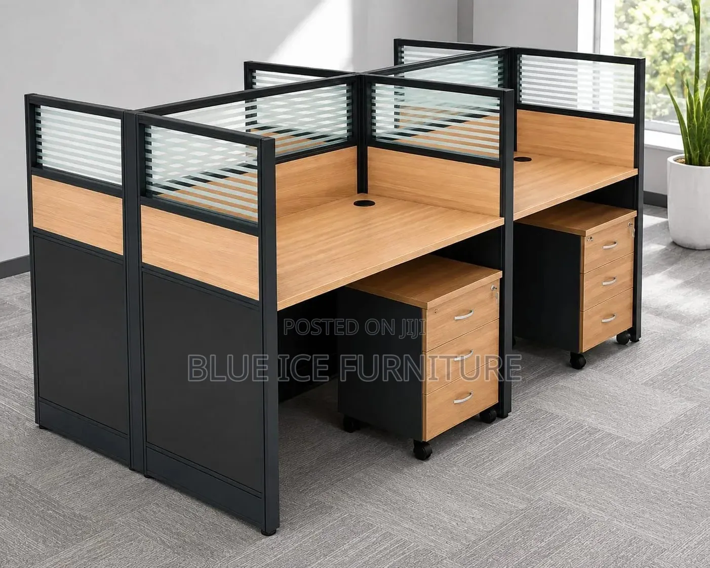 Modern Office Workstation Desk With Privacy Panels Drawers