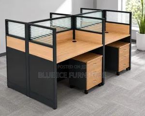 Modern Office Workstation Desk With Privacy Panels Drawers