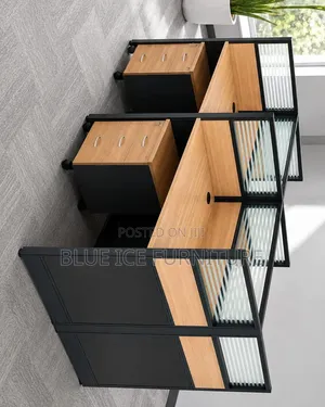 Modern Office Workstation Desk With Privacy Panels Drawers