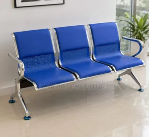Modern 3-Seater Waiting Chair – Blue Leather Chrome Frame