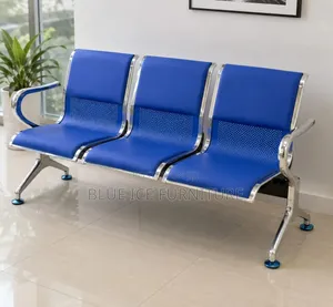 Modern 3-Seater Waiting Chair – Blue Leather Chrome Frame