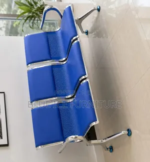 Modern 3-Seater Waiting Chair – Blue Leather Chrome Frame