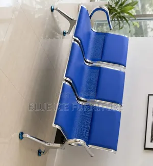 Modern 3-Seater Waiting Chair – Blue Leather Chrome Frame