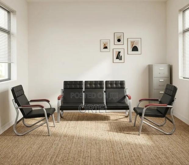 Office Sofa : Five Seater Reception Waiting Padded Sofa Set