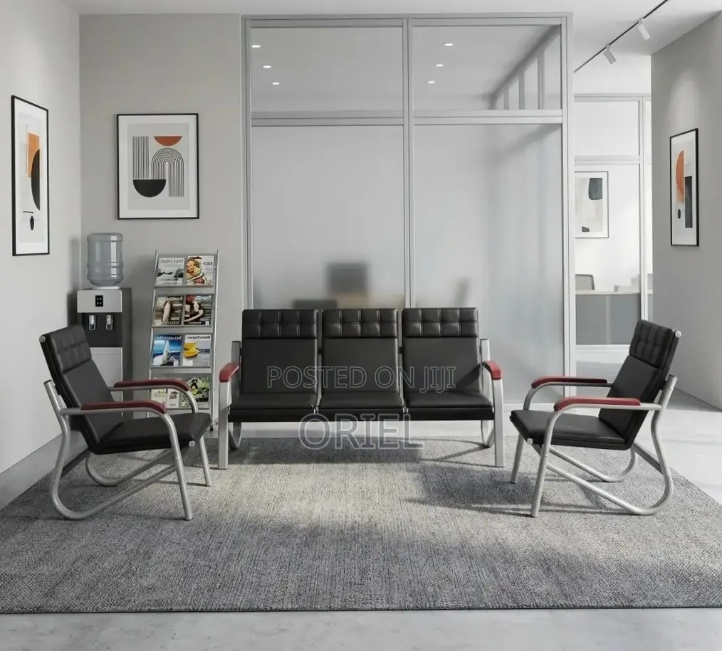Office Sofa : Five Seater Reception Waiting Padded Sofa Set