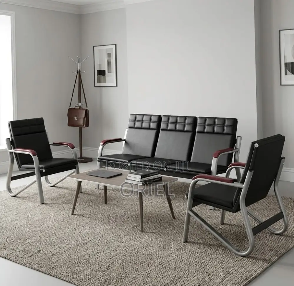 Office Sofa : Five Seater Reception Waiting Padded Sofa Set