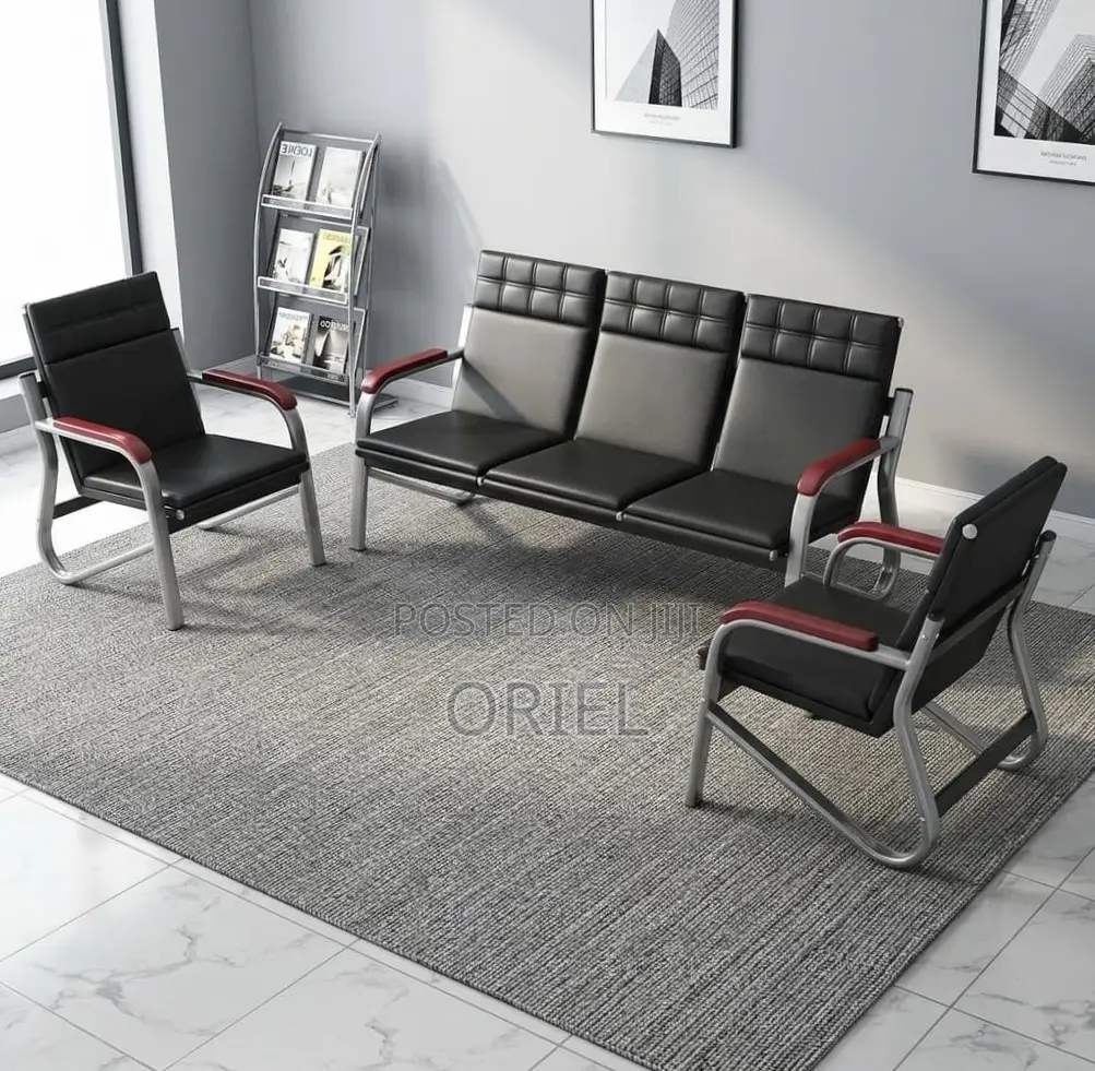 Office Sofa : Five Seater Reception Waiting Padded Sofa Set
