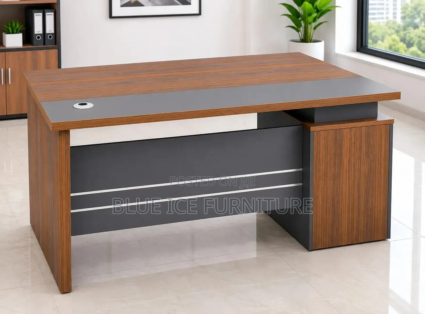 Modern Executive Office Desk With Storage Cabinet Cable Management