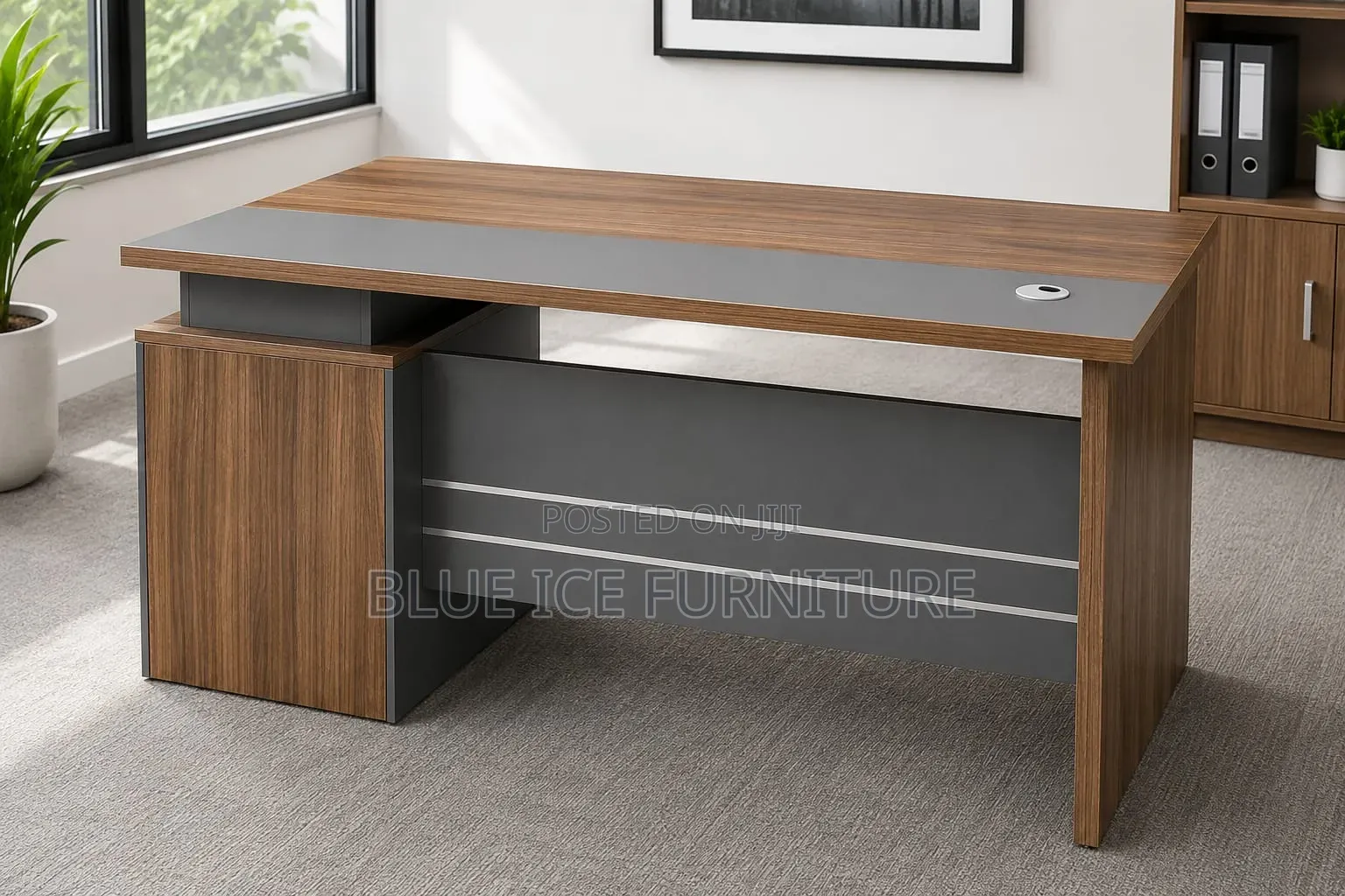 New Modern Brown Executive Office Desk With Storage Cabinet