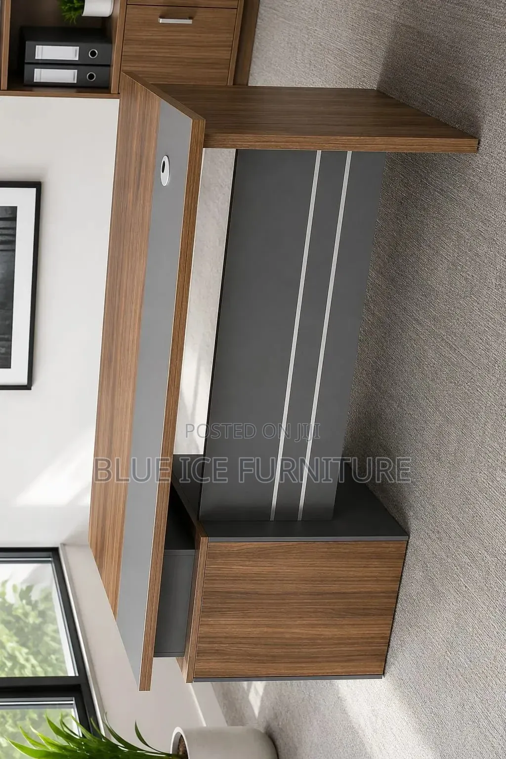 New Modern Brown Executive Office Desk With Storage Cabinet