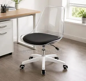 Modern Transparent Office Chair – Black Cushion White Base