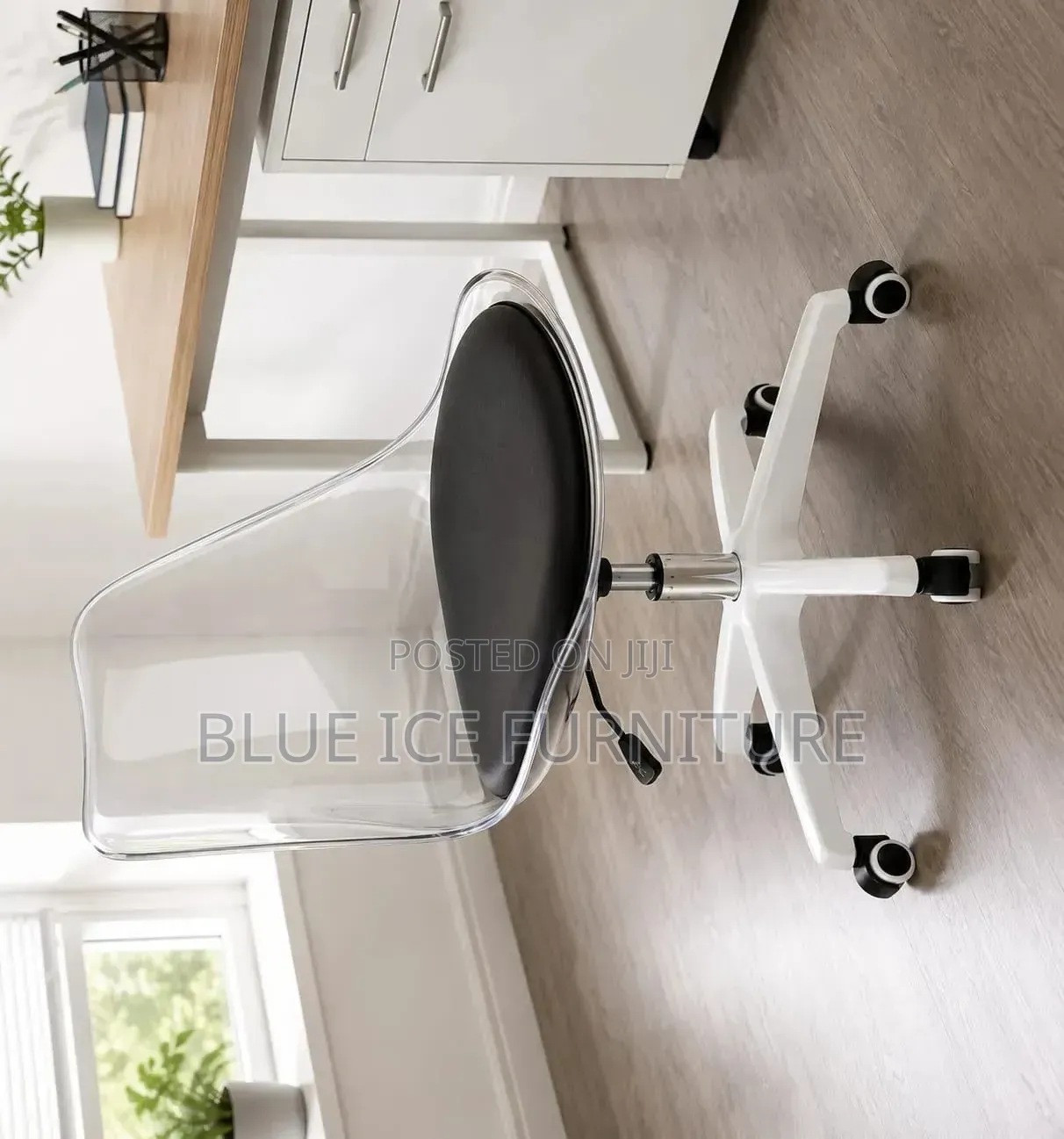 Modern Transparent Office Chair – Black Cushion White Base