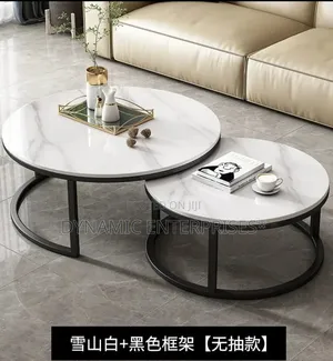 Modern Luxury 2in1 Pure Marble Nesting Tables With Black Stand