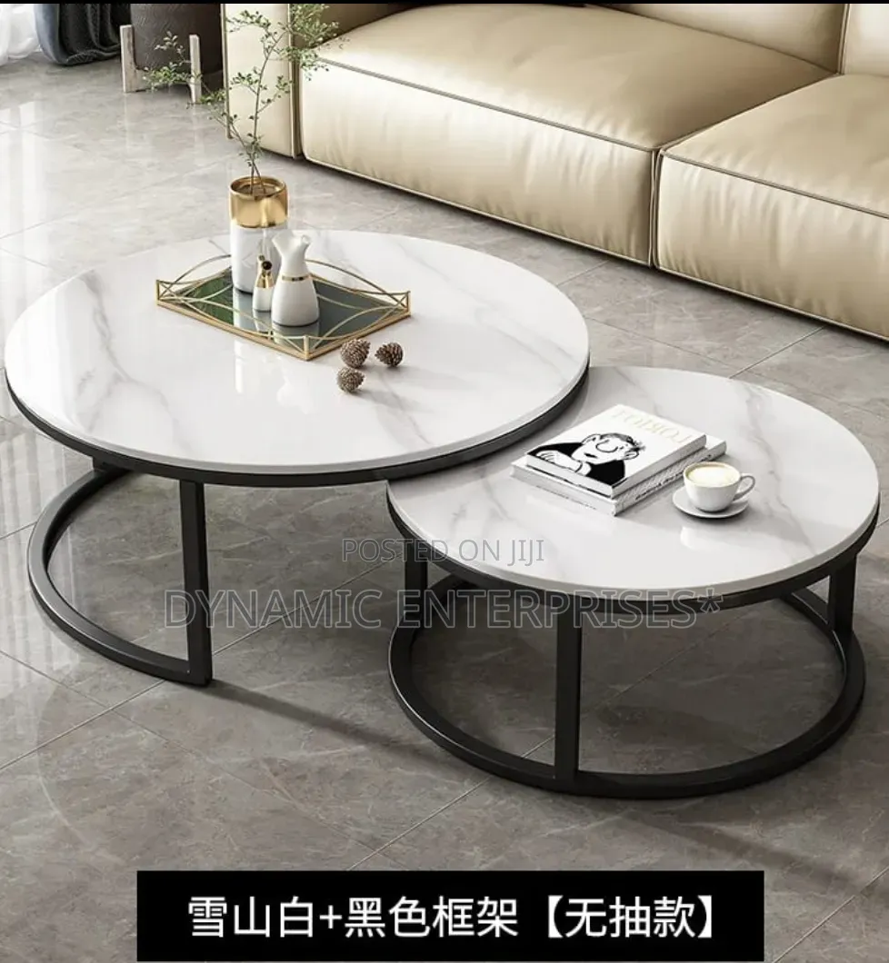 Modern Luxury 2in1 Pure Marble Nesting Tables With Black Stand