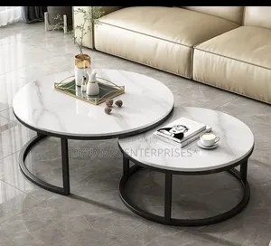 Modern Luxury 2in1 Pure Marble Nesting Tables With Black Stand