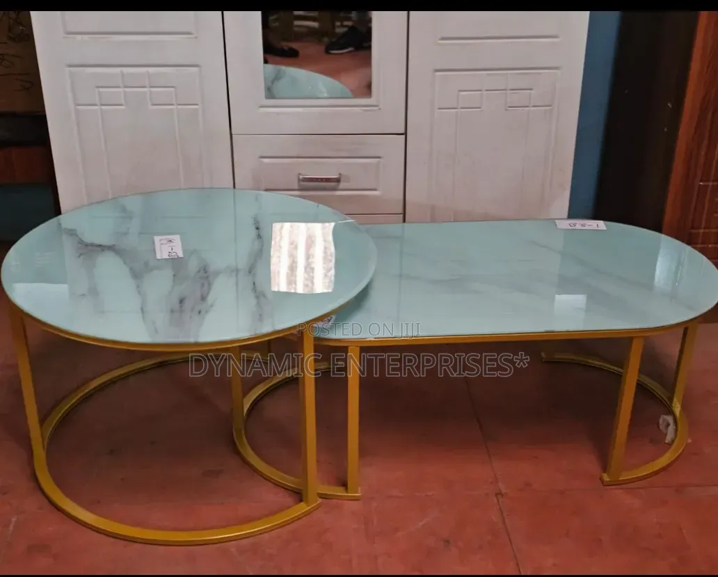 2 in 1 Marble Nesting Coffee Table (Glass Effect) White