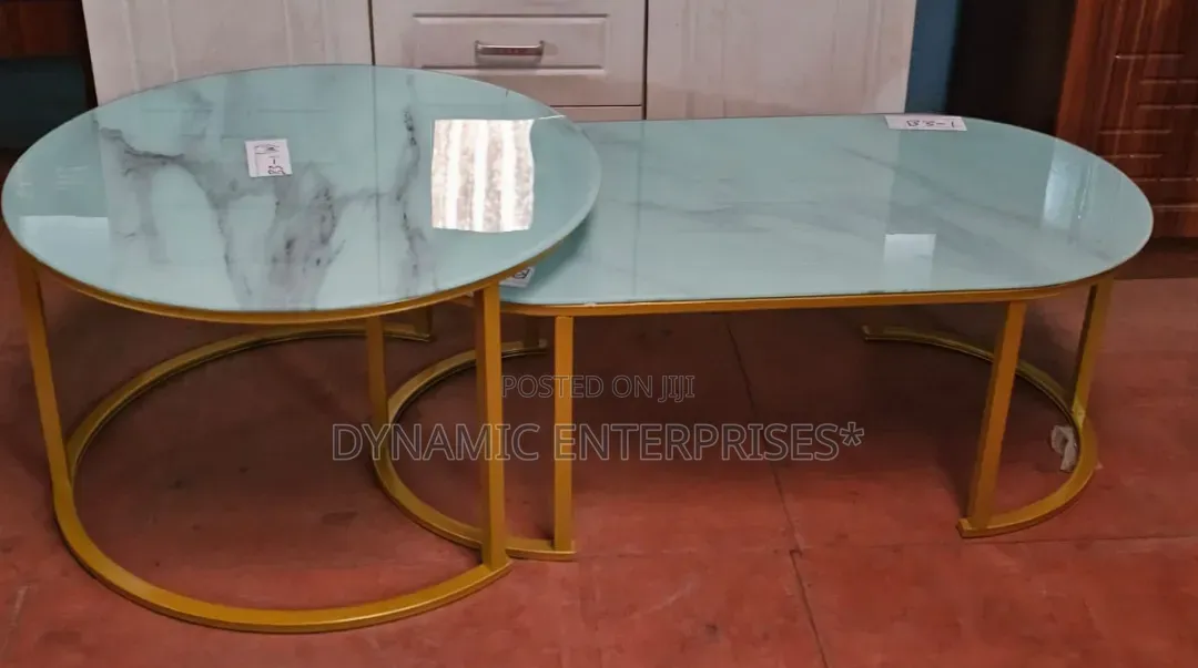2 in 1 Marble Nesting Coffee Table (Glass Effect) White