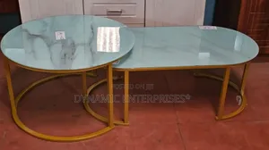 2 in 1 Marble Nesting Coffee Table (Glass Effect) White