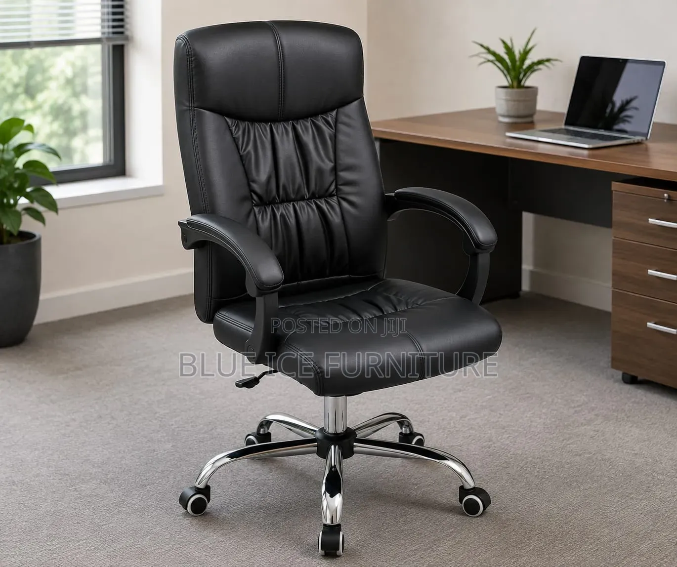 Black Leather High Back Ergonomic Chair