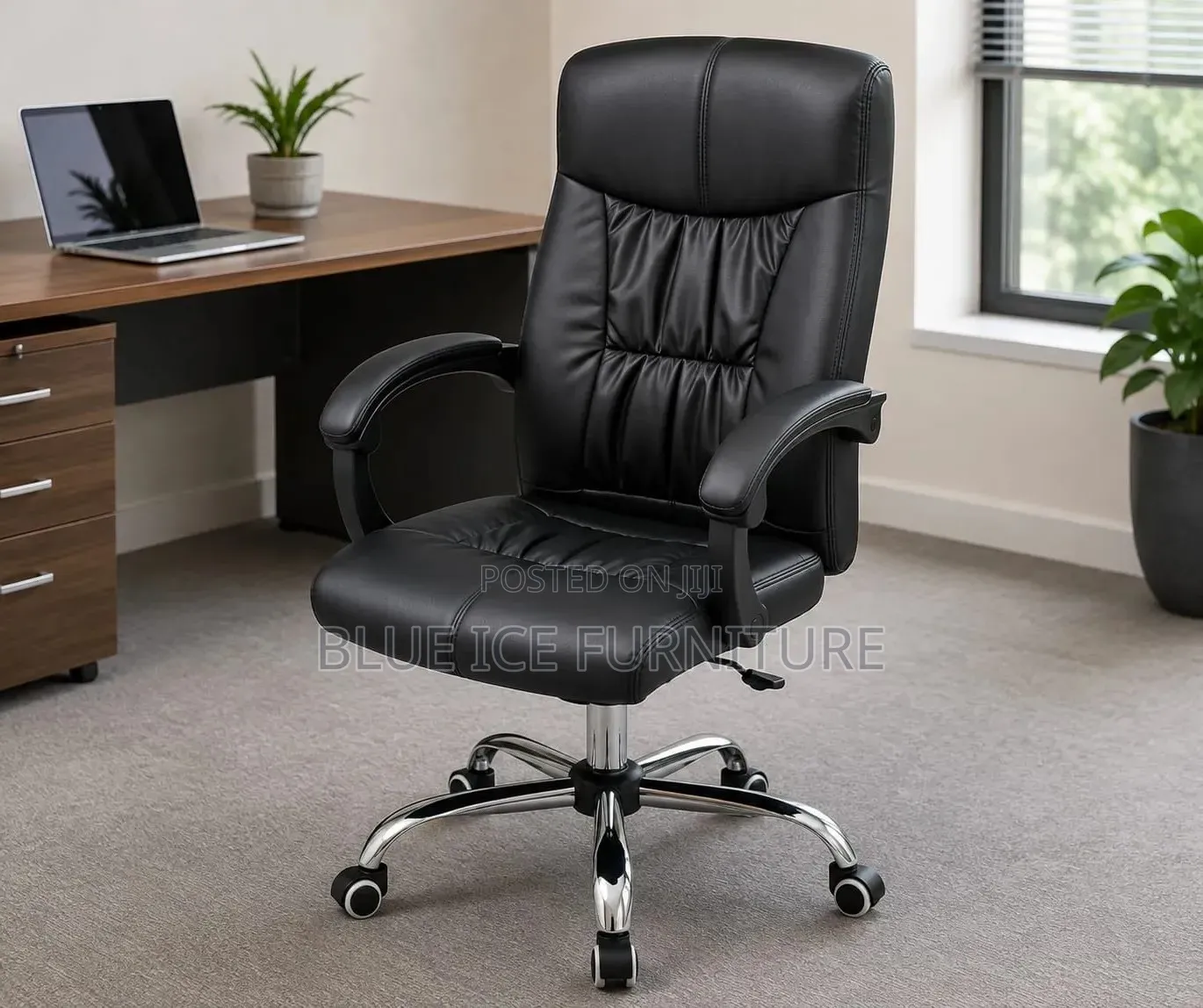 Black Leather High Back Ergonomic Chair