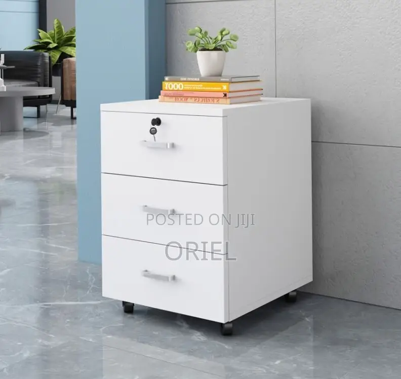 Office Cabinet : 3-Drawer Wooden Mobile Pedestal Cabinet With Key Lock