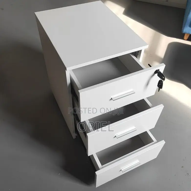 Office Cabinet : 3-Drawer Wooden Mobile Pedestal Cabinet With Key Lock