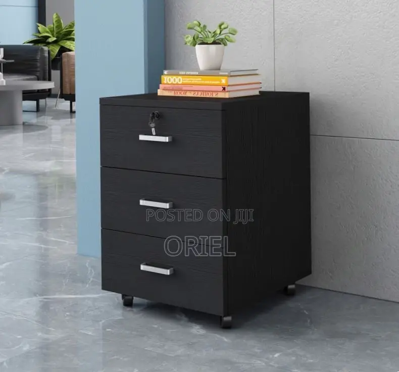 Office Cabinet : 3-Drawer Wooden Mobile Pedestal Cabinet With Key Lock