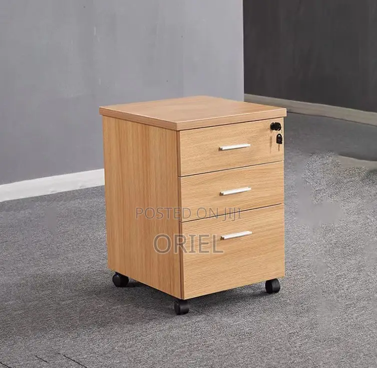 Office Cabinet : 3-Drawer Wooden Mobile Pedestal Cabinet With Key Lock