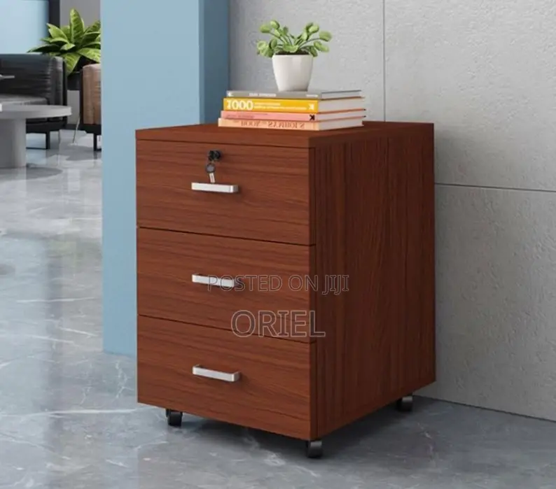 Office Cabinet : 3-Drawer Wooden Mobile Pedestal Cabinet With Key Lock