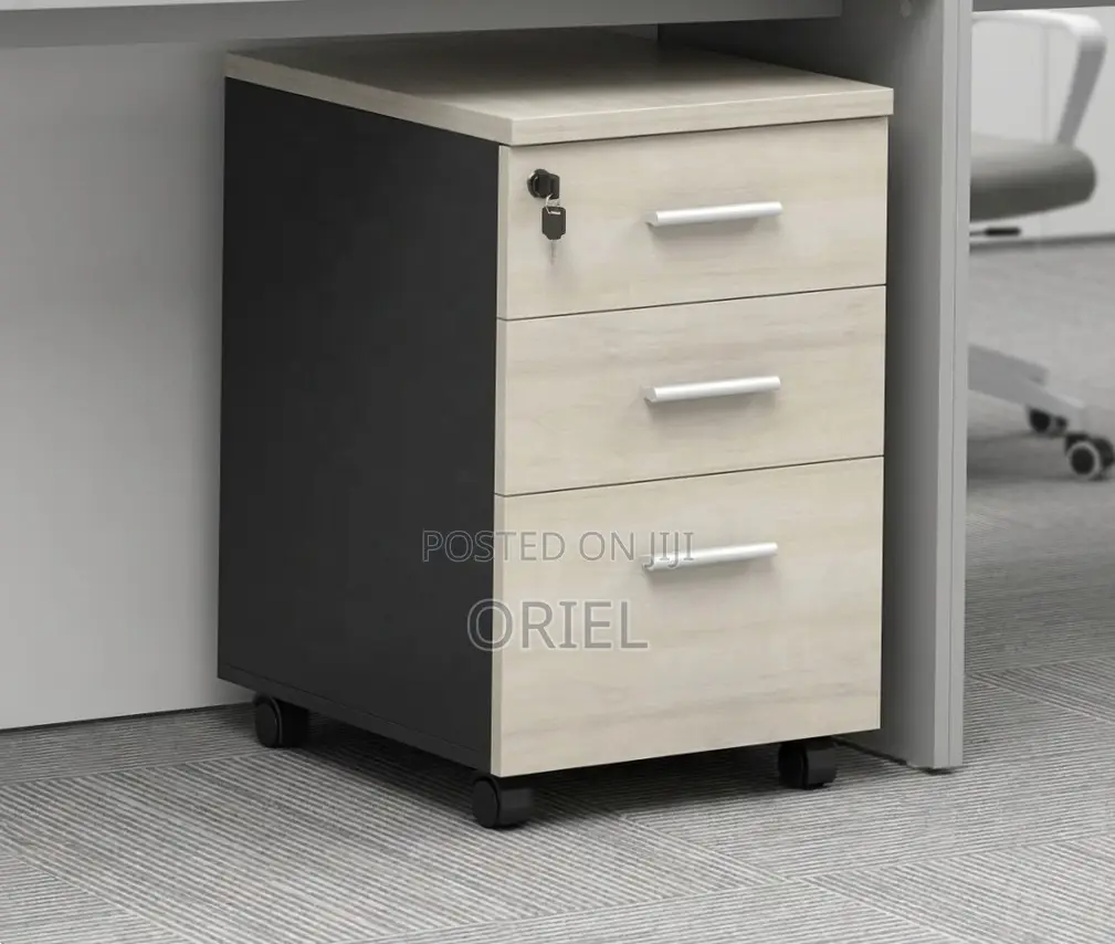 Office Cabinet : 3-Drawer Wooden Mobile Pedestal Cabinet With Key Lock