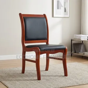 Visitor Chair – Wooden Frame With Black Leather Seat