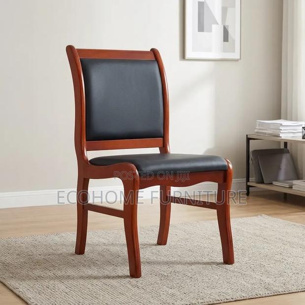 Visitor Chair – Wooden Frame With Black Leather Seat