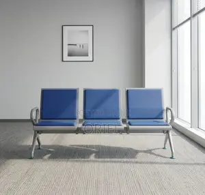 Office Bench : Blue Leather Padded 3-Seater Waiting Bench