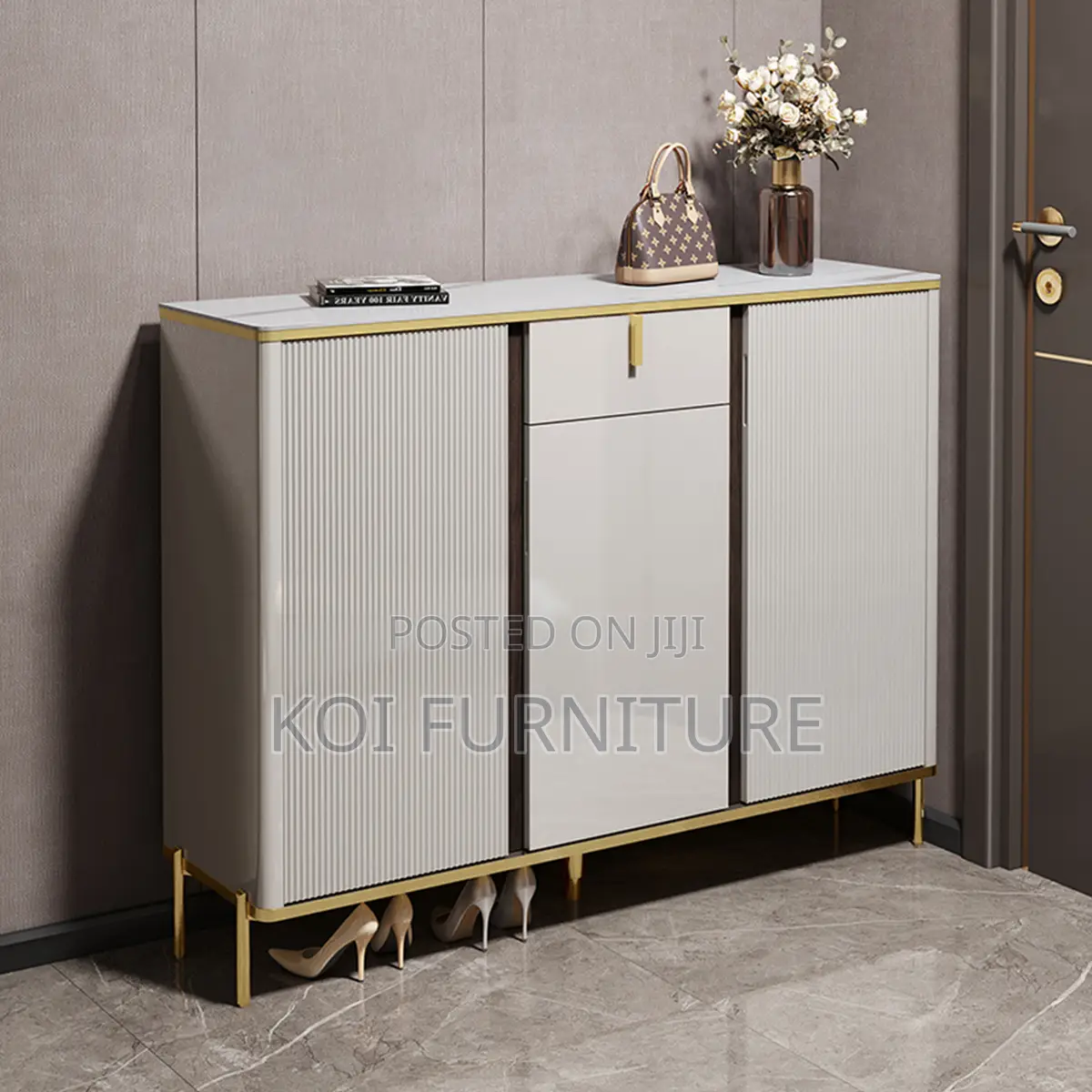 3 Door Marble Top Cabinet