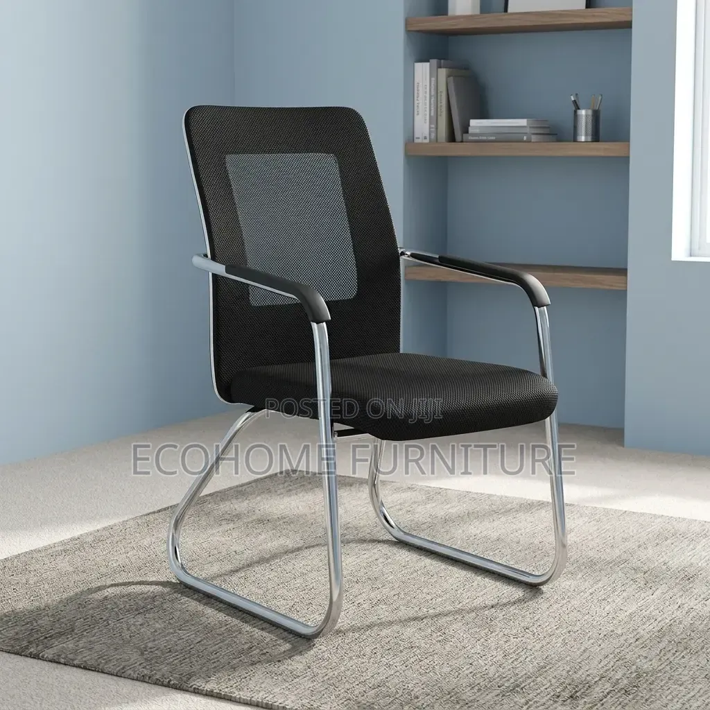Visitor Chair – Black Mesh Guest Chair With Chrome Frame