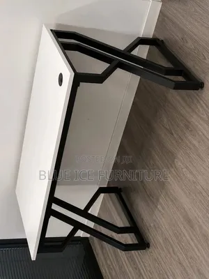 Modern Office Desk – White Top With Black Metal Frame