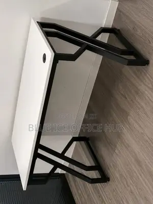 Modern Office Desk – White Top With Black Metal Frame