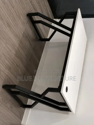 Modern Office Desk – White Top With Black Metal Frame