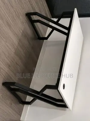 Modern Office Desk – White Top With Black Metal Frame