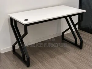 Modern Office Desk – White Top With Black Metal Frame