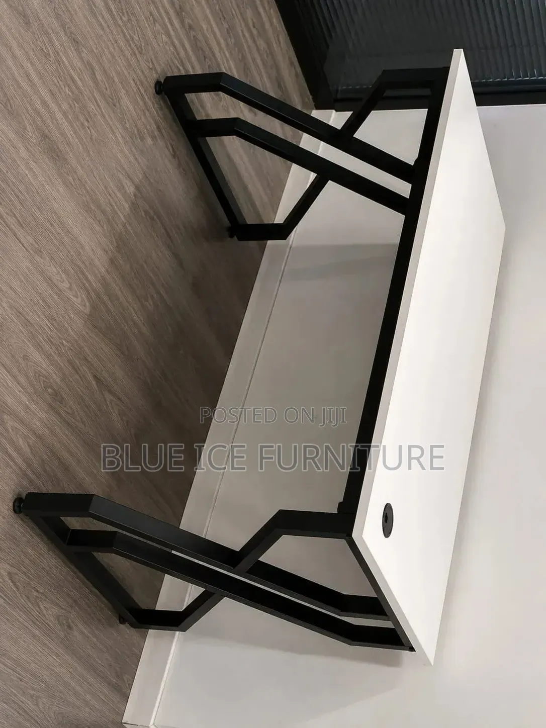 Modern Office Desk – White Top With Black Metal Frame