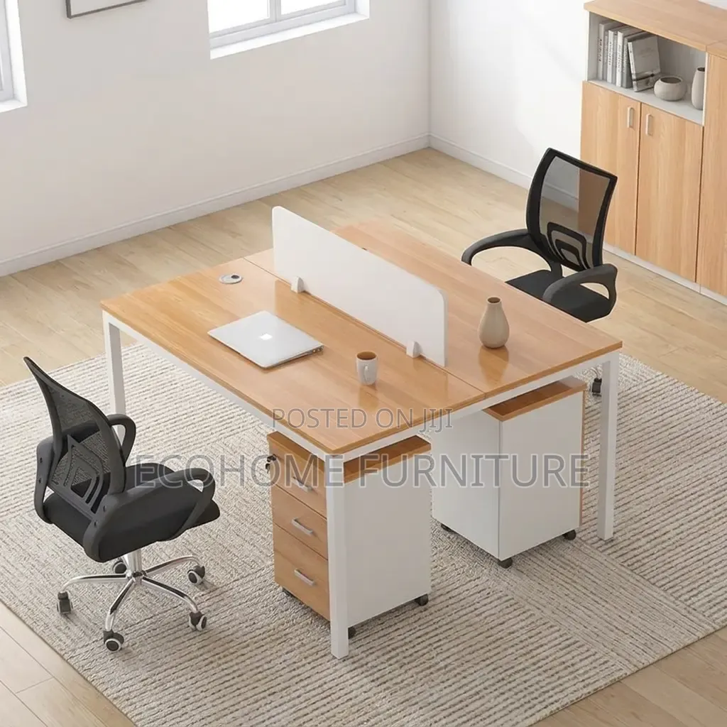 Office Workstation – 2 Person Desk With Divider Pedestals