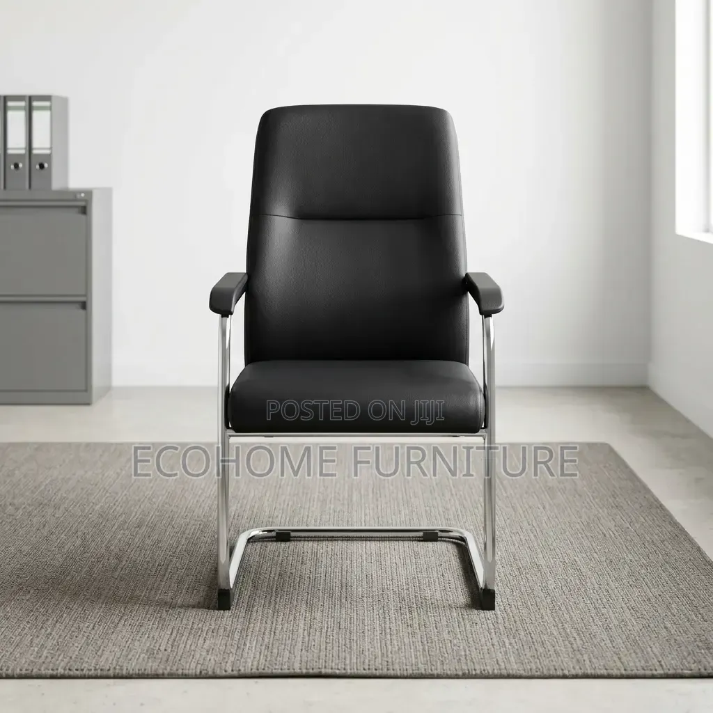 Visitor Chair – Black Leather Office Chair With Chrome Frame