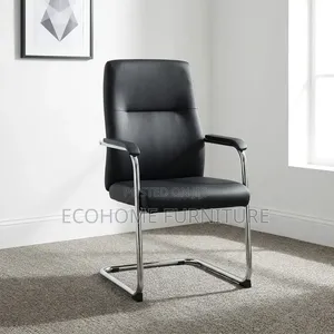 Visitor Chair – Black Leather Office Chair With Chrome Frame