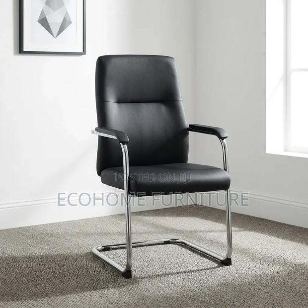 Visitor Chair – Black Leather Office Chair With Chrome Frame